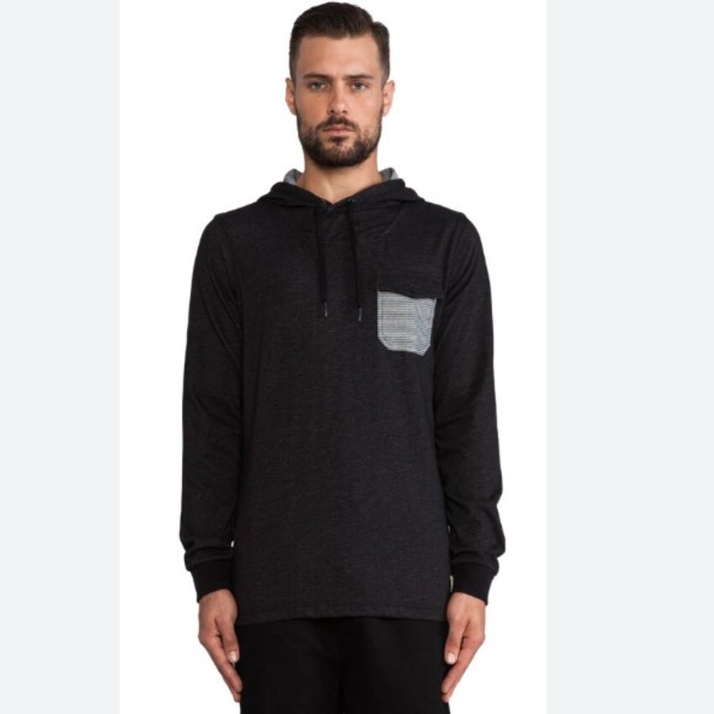 Ezekiel Dooley Pullover Mens Small S Black Hooded Long Sleeve Shirt Casual Z04